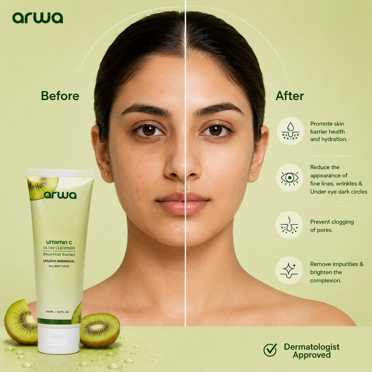 Vitamin C Glow Cleanser (Kiwi Extract) Arwa Skin Care