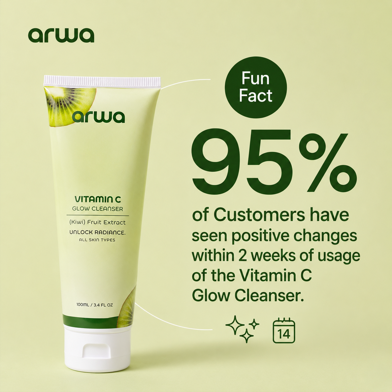 Vitamin C Glow Cleanser (Kiwi Extract) Arwa Skin Care